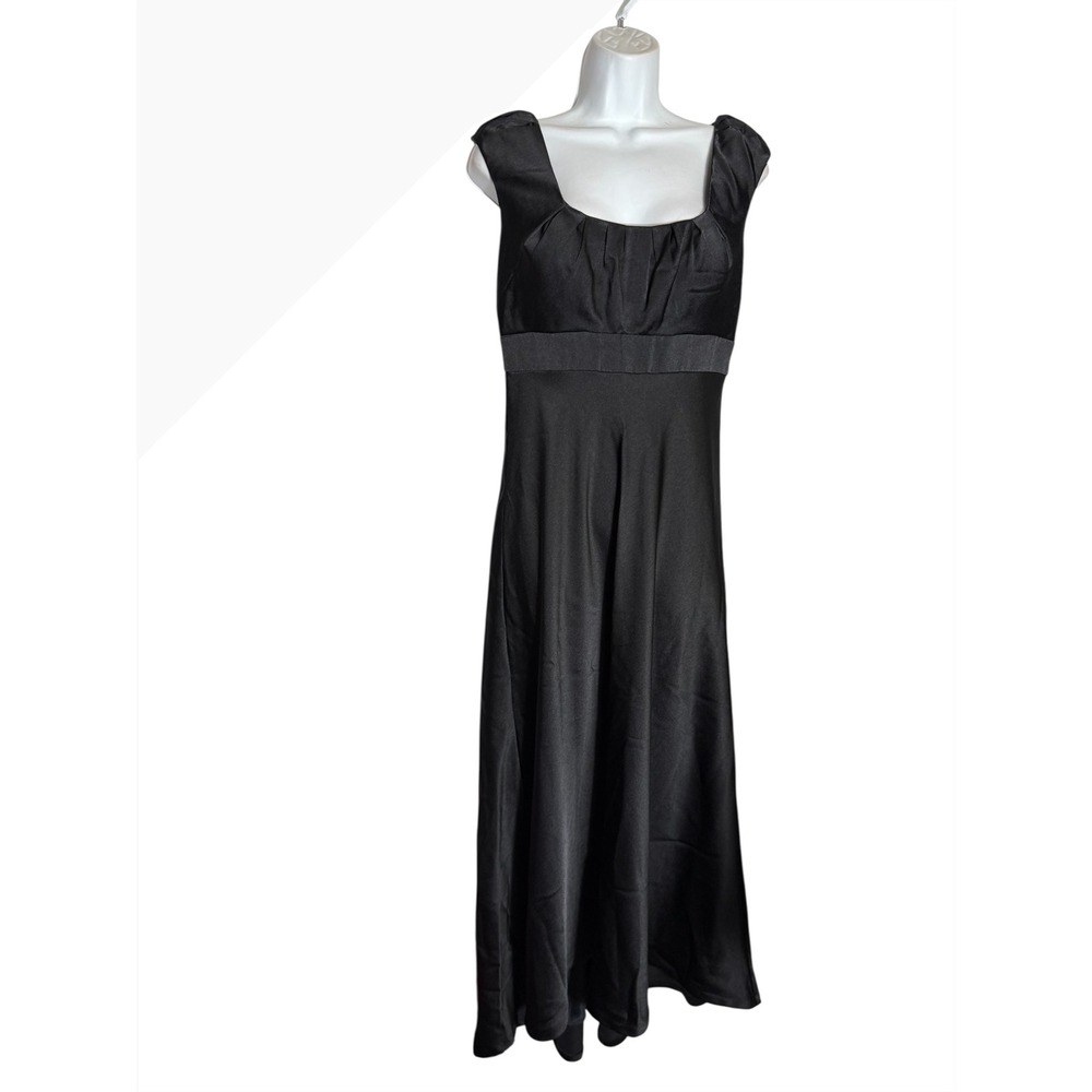 Calvin Klein Dress Size 6 Black Satin‎ Square Neck Long Evening Gown PERFECT 🖤